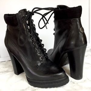 BCBGeneration black leather lace up ankle boots